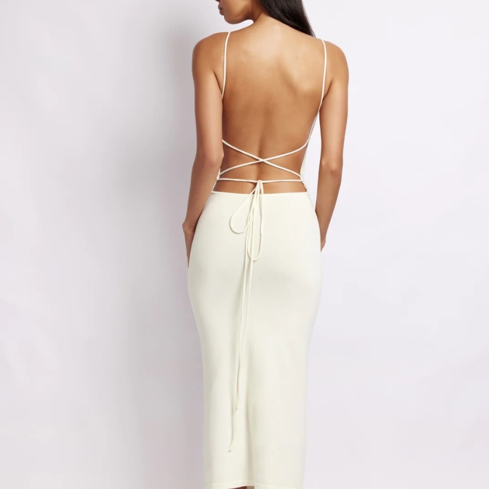 Meshki New Kelly Open Cross Back Square Neck Midi Dress in Ivory - XS